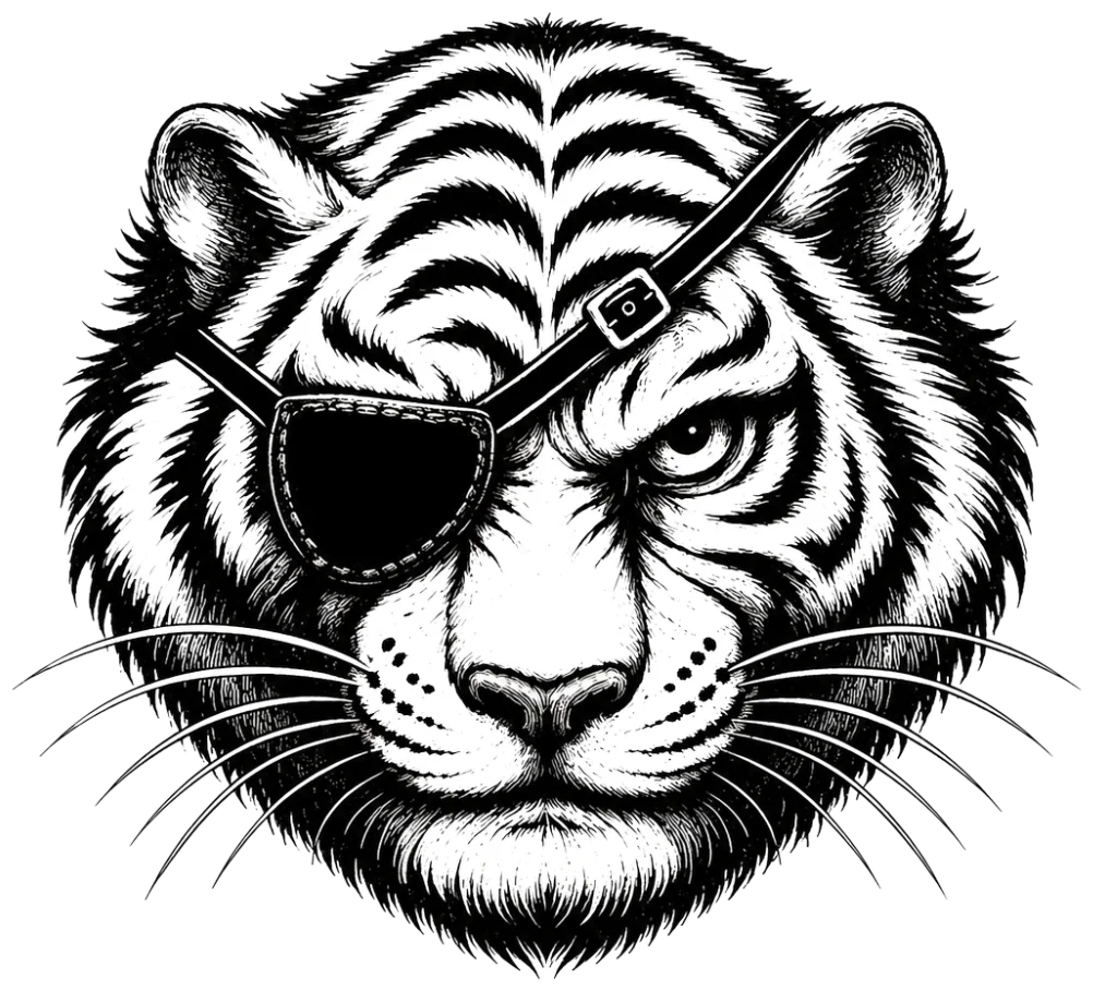 One Eyed Tiger tiger head logo with eyepatch