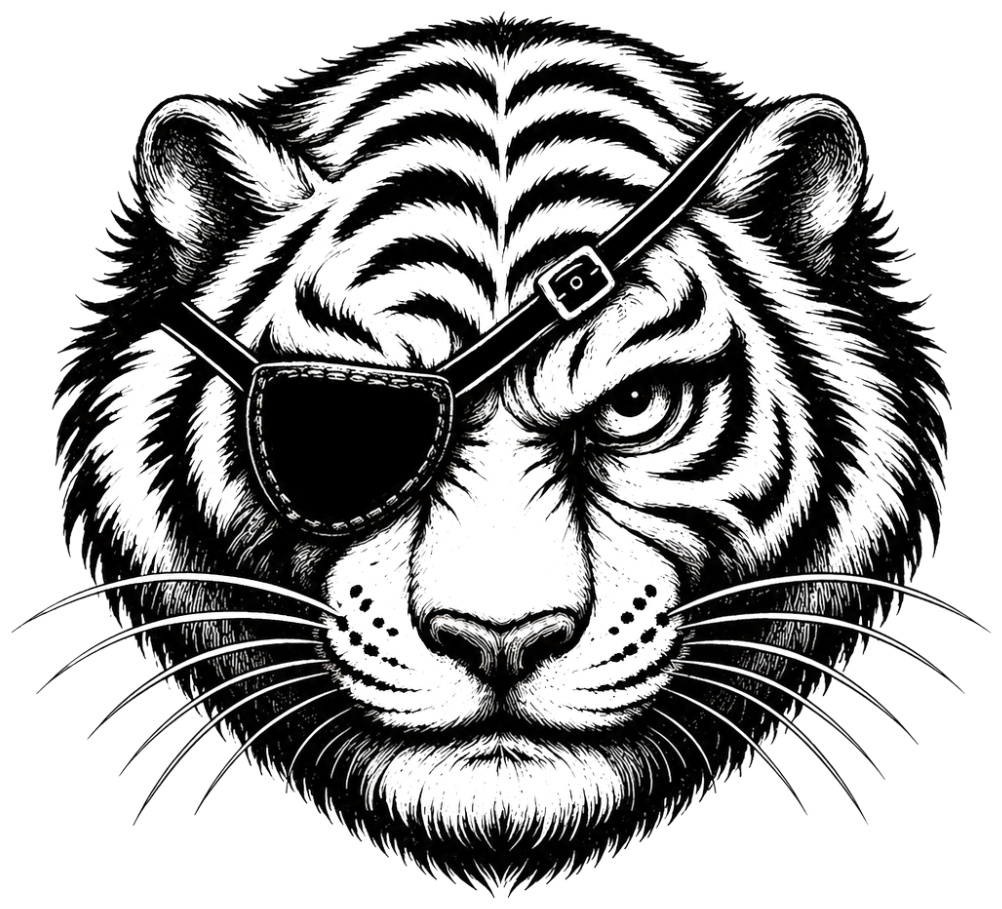 One Eyed Tiger tiger head logo with eyepatch